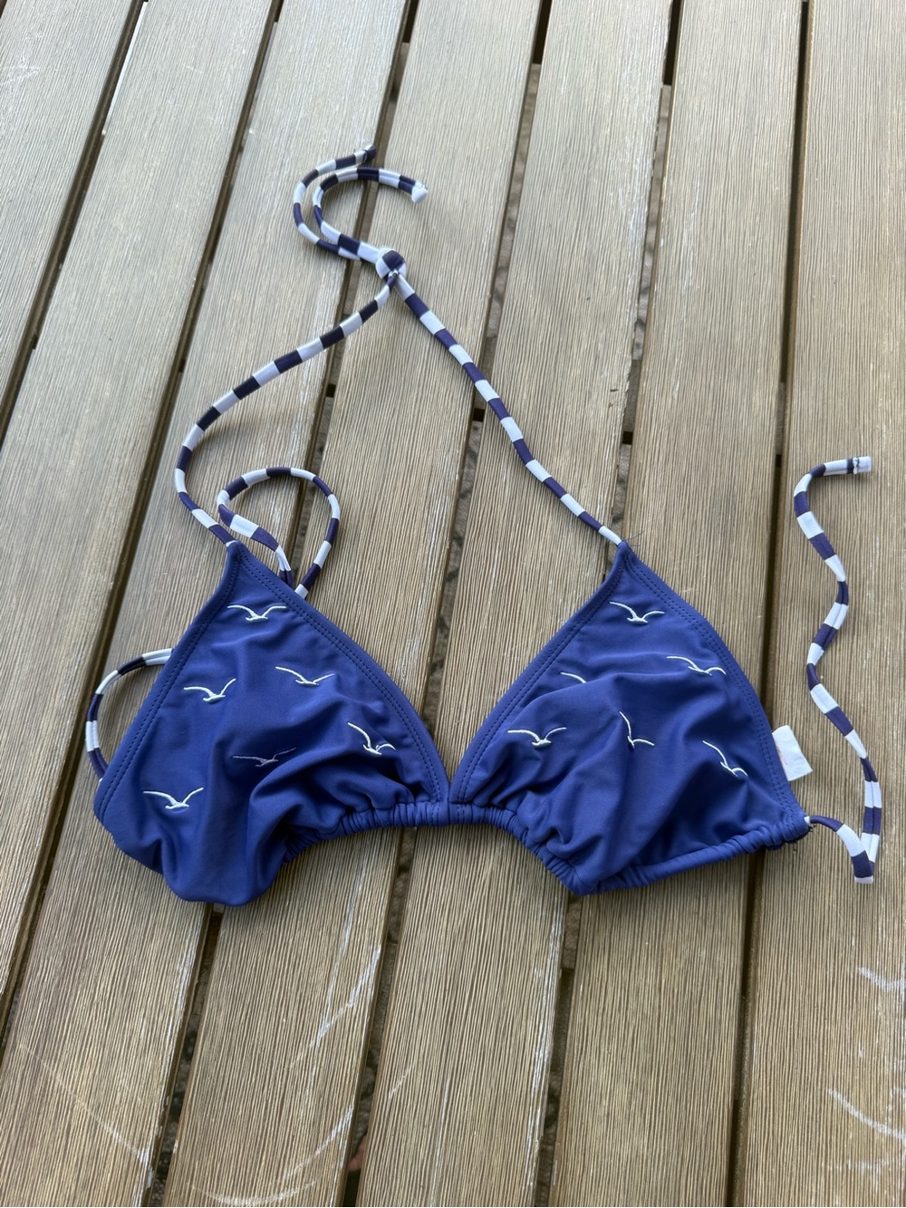 Xhilaration Navy Seagull Embroidered Triangle Bikini Top XL